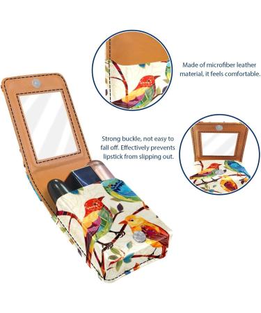 Buy Stylish Leather Lipstick Case with Mirror - Mini Lip Gloss Organizer | Bird Abstract Tree Flower Design - Buy Online on GoSupps.com