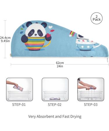 Small Cup Panda Hair Towel 2 Pack - Super Absorbent Quick Dry Hair Turbans for Women & Girls - Buy Online on GoSupps.com