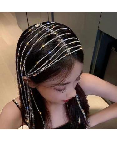 NICENEEDED Sparkle Rhinestone Headhoop Chain Bridal Wedding Glitter Long Tassels Headband Hoop Hair Hoop with Crystal Fringe for Halloween Party Costume Hair Decoration - Buy Online on GoSupps.com