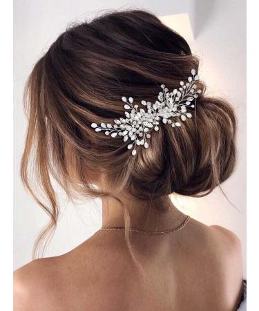 Catery Rhinestones Bride Wedding Hair Comb Silver Bridal Side Comb Wedding Hair Piece Bead Bridal Hair Piece Clips Hair Accessories for Women and Girls (A silver) - Buy Online on GoSupps.com