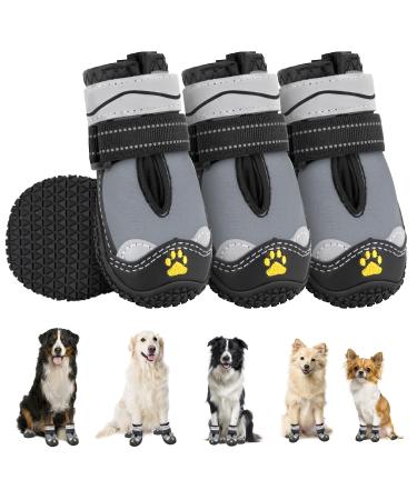 Slowton dog shoes Paw protection 4 pieces of waterproof dog shoes outdoor with non-slip sole reflective Velcro fastener dog boots for small medium-sized dogs winter (S-gray size 7) Size 7: width 7 cm i.Schwarz-grau-water density (4 pieces)