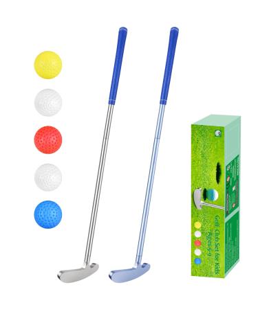 Wassteel Kids Golf Clubs-6063 Aluminum Alloy Golf Putter for Kids Left Handed Golf Set, Indoor/Outdoor Two - Mini Golf Putters Golf Gifts for 59 Year Old Boys Girls & 5 Plastic Golf Balls-Silver&Blue