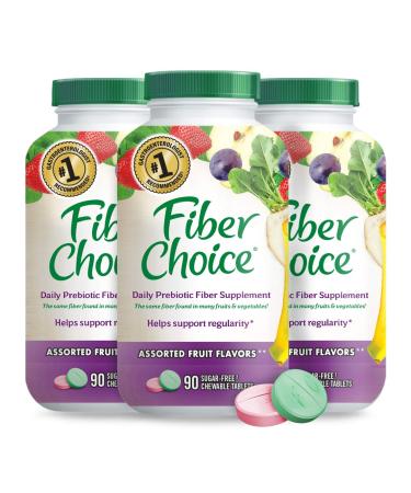 Fiber Choice Daily Prebiotic Fiber Chewable Tablets Assorted Fruit 90 Count (Pack of 3)