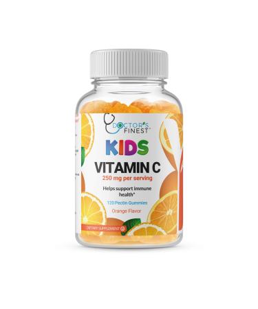 DOCTOR'S FINEST Vitamin C Gummies for Kids - Vegan GMO Free & Gluten Free - Great Tasting Orange Flavor Pectin Chews - Kids Dietary Supplement - 250 mg of Vitamin C - 120 Jellies 60 Doses