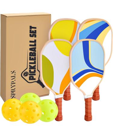 Sprypals Pickleball Paddles Set of 4  Premium Wood Pickleball Set of 4 with 4 Balls and 1 Carry Bag Pickleball Rackets with Ergonomic Cushion Grip for Beginner & Intermediate Gifts for Men Women Kids - Buy Online on GoSupps.com