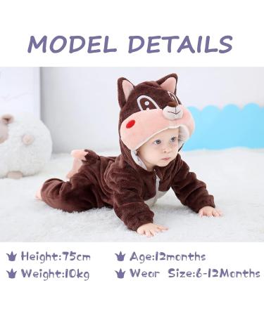 COOKY.D Unisex Winter Animal Hooded Baby Romper - Brown Squirrel (3-6 Months) - Buy Online on GoSupps.com
