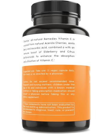 Thomas' all-natural Remedies Vitamin C with Organic Elderberry Organic Citrus Bioflavonids - Whole Food Supplement - Non-GMO - Raw Vegan - 90 Capsules - Buy Online on GoSupps.com