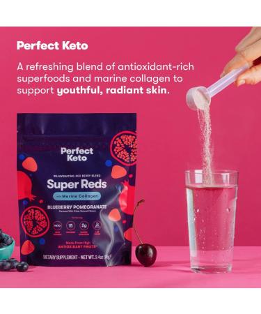 Perfect Keto Super Reds Superfood Powder Antioxidants Supplement with Fruit & Vegetable Powder Polyphenols & Marine Collagen Drink Mix for Skin & Energy Support Blueberry Pomegranate 20 Servings - Buy Online on GoSupps.com