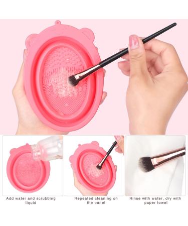 Unaone 2 PCS Makeup Brush Cleaning Mat - Silicone Pad & Foldable Bowl for Brushes & Sponges - Pink & Green - Buy Online on GoSupps.com