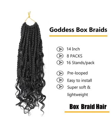 LMZIM 14 Goddess Box Braids Crochet Hair 8 Pack - Bohemian Curly Ends Synthetic Braiding Hair Extension | Black 14 Inch 1B - Buy Online on GoSupps.com