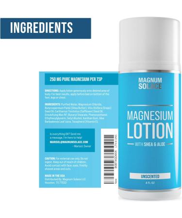 Magnesium Lotion Super Concentrated Made with Aloe and Shea for Leg Cramps Sore Muscles & Joints Rejuvenation Safe for Kids Made in The USA (Unscented) - Buy Online on GoSupps.com