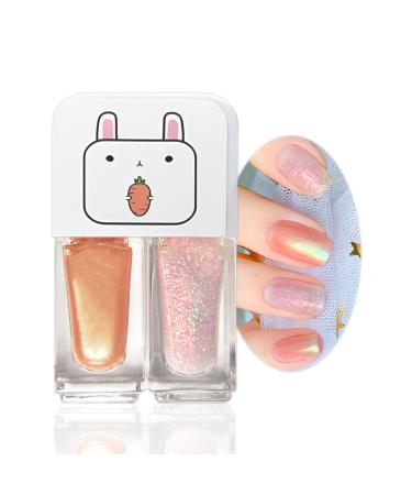 Pearl Pink Nail Polish Quick Dry Glitter Gel 2 in 1 Mermaid Nail Varnish Set Shimmer Long Lasting Glossy Easy to Apply No Need Cure Chip Resistant Nail Varnishes DIY Nail Art Gift for Women