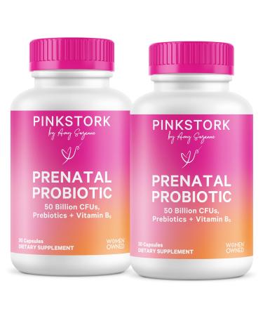 Pink Stork Prenatal Probiotics for Women - Vitamin B6 Prebiotics Morning Sickness Gut Microbiome Pregnancy Probiotic Immune Support Pregnancy Must Haves - 60 Capsules Unflavored 30 Count (Pack of 2)
