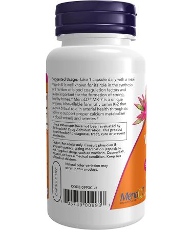 Now Foods MK-7 Vitamin K2 - 100 mcg, 120 Veg Capsules | Supports Bone & Heart Health - Buy Online on GoSupps.com