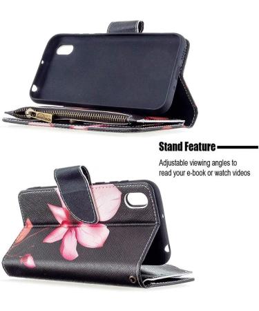 Miago 9 Card Slots Leather Cover for Huawei Y5 2019 - Colorful Zip Flip Wallet Case PU Leather Pocket Protective Cover Pink Flower Design - Buy Online on GoSupps.com