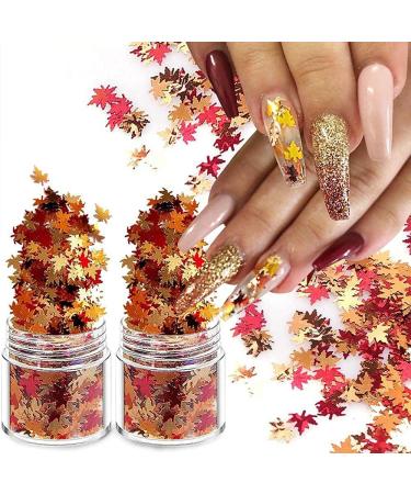 Maple Leaf Flake Glitter Nail Art Kit - 20g Metallic 3D Confetti for Fall Manicures - Red Yellow Orange Mix Design - Maple Spangles for Women and Girls (2 Pots) - Buy Online on GoSupps.com