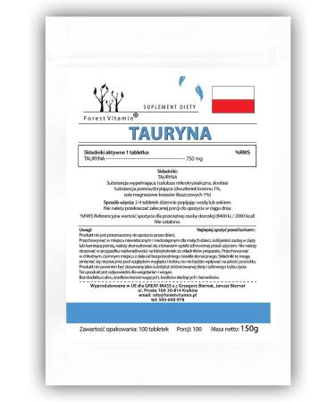 Taurin - Forest Vitamin 750mg | 100 Tablets - Boost Energy & Mood | Dietary Supplements | 2-Month Supply - Buy Online on GoSupps.com