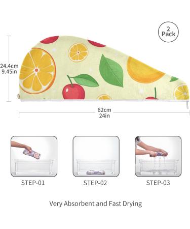 Cherry Lemon Orange Fruit Hair Towel 2 Pack | Super Absorbent Quick Dry Hair Turbans for Women & Girls - Buy Online on GoSupps.com