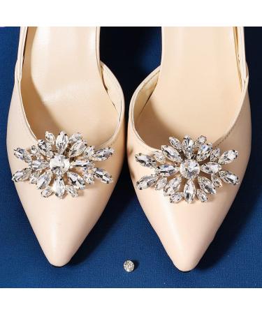 Chargances Fashion Rhinestones Crystal Flower Shoe Clips 2 Pcs Decorative Shoes Dress Hat Accessories for Wedding Bridal Prom (3)