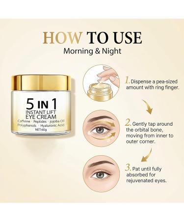 Grospe 5 in 1 Eye Cream for Dark Circles & Puffiness Anti Aging Instant Lifting Under Eye Cream for Bags Wrinkles & Fine Lines Firming Eye Treatment with Caffeine Hyaluronic Acid Hydrating 2.1Oz - Buy Online on GoSupps.com