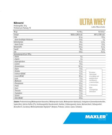 Maxler Ultra Whey Protein - 24g Protein per Serving - Pure Whey Protein Powder with BCAA - Latte Macchiato Flavor - 300g - International Shipping Available - Buy Online on GoSupps.com