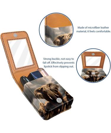 Travel Lipstick Organizer Case | Portable Makeup Bag with Mirror | African Animal Family Elephant Design - Buy Online on GoSupps.com