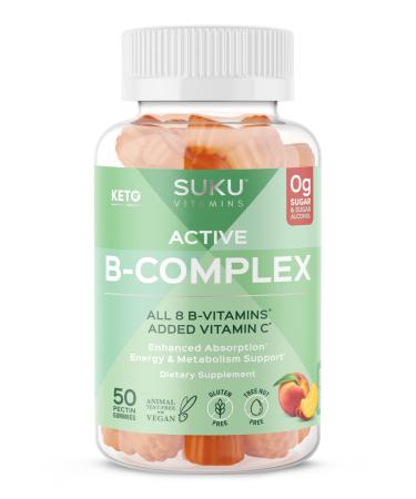 SUKU Vitamin B Complex Gummies with Vitamin C Sugar Free Vegan 8 B Vitamins Complex Gummy Supplement Increases Cell Development Improves Metabolism & Collagen Formation Peach Flavour (60 Gummies)
