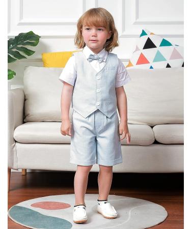 Mint Green Baby Boy 3pcs Gentleman Suit Herringbone Wedding Christening Outfit | Light Blue | 12-18 Months - Buy Online on GoSupps.com