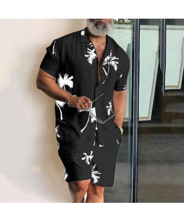 Men's Hawaiian Floral Print Casual Shirt and Shorts Set - Big and Tall - Black - XXL - Buy Online on GoSupps.com