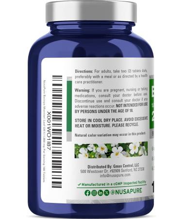 NusaPure Bacopa Leaf Monnieri Extract 20 000 mg 180 Tablets (Extract 20:1 Non-GMO Gluten Free) - Buy Online on GoSupps.com