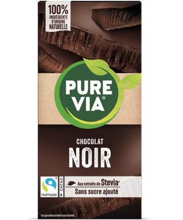 Pure Via Tablette Chocolat Noir à la Stevia, Sans sucre ajouté, Équitable 100g