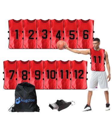 Augctoer Scrimmage Vest Sports Pinnies,Practice Vests,Team Practice Jerseys, Training Pennies for Sports Youth Adult 12pcs X-Large Red