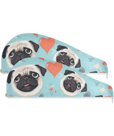 Super Absorbent Puppy Dog Red Hearts Hair Towel 2 Pack - Quick Dry Turbans for Women & Girls - Buy Online on GoSupps.com