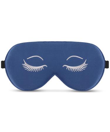 Alaska Bear Mulberry Silk Sleep Mask Luxury Cool and Lustrous Eye Cover for Sleeping Embroidery Gift Ready Packaging (Original Version Flat) Blue_black