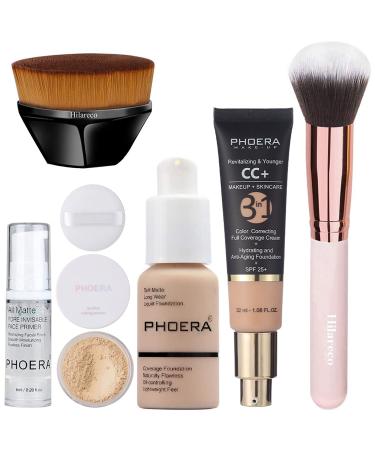 PHOERA Foundation  PHOERA CC+ Cream Full Coverage  PHOERA Primer  PHOERA Powder  PHOERA Makeup Set  Kabuki Makeup Brushes Foundation Brush Powder Brush 102 Nude +120 Nude CC Cream
