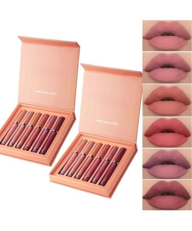 Generic Instant Fusion Embrace the 2-in-1 Charm Lipstick 6PCS Matte Liquid Lipstick Makeup Set Everlasting Liquid Matte Lipstick Long-Lasting & Waterproof No Stickiness Lip Gloss Kit(Red B 2PCS)