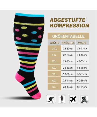 Zfsock Compression Stockings for Thick Calves - 20-30mmHg Medical Support Socks for Men & Women - Oversized Travel Socks in Colorful Designs | 3 Couples 7XL - Buy Online on GoSupps.com
