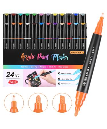 Paint Pens Paint Markers  24 Colors Three Tips Acrylic Markers Pens With Fine Tip Medium Tip Chisel Tip  Acrylic Paint Pens for Rock Painting  Wood  Canvas  Ceramic  Fabric  Arts and Crafts for Adults