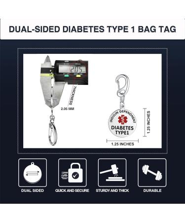 Divoti Insulin Dependent T1D Bag Tag - Quick Click Pre-Engraved Stainless Steel Dual-Sided | Bold Lettering for Insulin Users - Buy Online on GoSupps.com