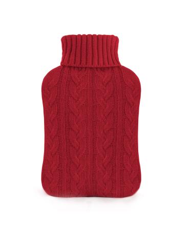 samply Hot Water Bottle with Knitted Cover 2L Hot Water Bag for Hot and Cold Compress Hand Feet Warmer Neck and Shoulder Pain relief Red 2L Red