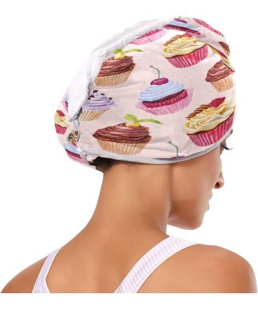Buy Watercolor Cupcakes Dry Hair Cap & Quick Drying Towel Set | Super Absorbent 2-Piece Set with Button Headband - Soft & Comfortable for All Hair Types - Buy Online on GoSupps.com