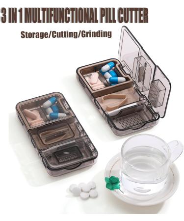 3 in 1 Pill Cutter Splitter & Grinder - Sharp Stainless Steel Blade for Pills Vitamins & Tablets | Black - Storage & Cleaning Brush Included - Buy Online on GoSupps.com