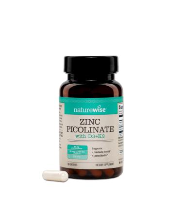 NatureWise Zinc Picolinate with D3 + K2 - Zinc Supplements for Men & Women + Vitamin D3 K2 - Supports Immune & Bone Health* - Non-GMO Gluten Free USA Manufactured - 30 Capsules 30 Day Supply Unflavored 30 Count (Pack of 1)