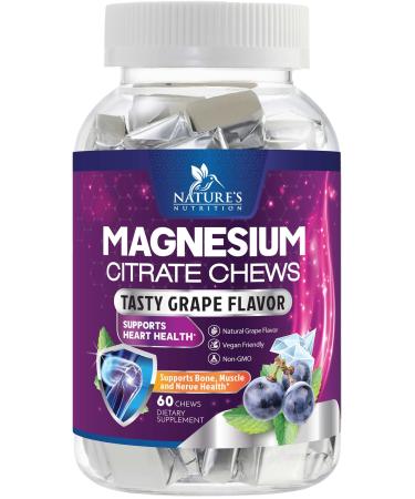 Magnesium Citrate Chews Supplement - Improved Vegan Formula - High Absorption Magnesium Gummies Supplement Vegan Mag Citrate Soft Chews Gummy for Adults - Non-GMO Delicious Grape-Flavor - 60 Gummies
