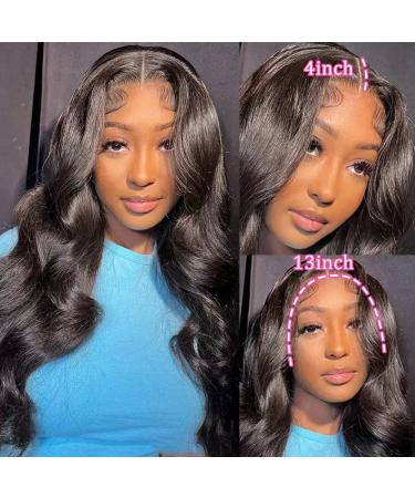 YELHADU Body Wave Human Hair Lace Front Wig 22 Inch 150% Density | Pre Plucked 13x4 HD Lace Frontal Wig for Women with Baby Hair | Natural Black - Buy Online on GoSupps.com
