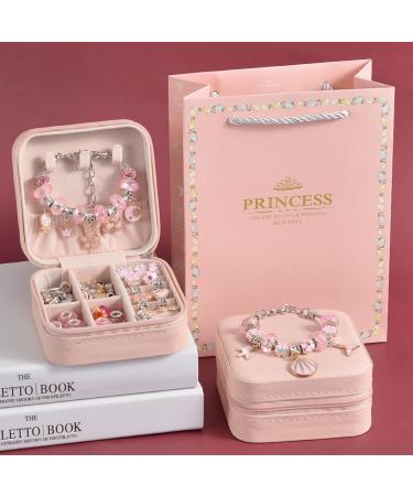 Gaoxyima Charm Bracelet Making kit for Girls Gift Box Contains 66 Pieces of Jewelry Making kit for 6-12 Years Old Girls' Arts and Crafts for Birthday Christmas Gifts. Pink