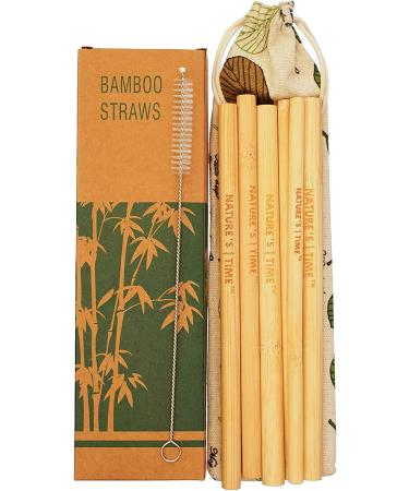 Nature's Time 6 Pieces Luxury Quality Long Bamboo Straws With Travelling Kit 6 Reusable 7.9" (20cm) Bamboo Wooden Straws and 1 Cleaning Brush and a Pocket Carry Pouch 3 Different Straw Diameter Sizes Included Great for Drinking Juice Soda Coffee Smoothie - Buy Online on GoSupps.com