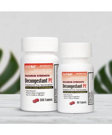 HealthA2Z Decongestant PE & Mucus Relief Maximum Strength | Phenylephrine HCl 10mg 300 Tablets | Guaifenesin 1200mg 100 Tablets