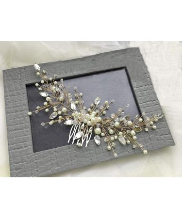 Deniferymakeup Pearl Bridal Hair Vine Wedding Hair Accessories Bridal Hair Comb Crystal Wedding Hair Comb Wedding Hair Vine Bridal Hair Accessory (Gold) - Buy Online on GoSupps.com