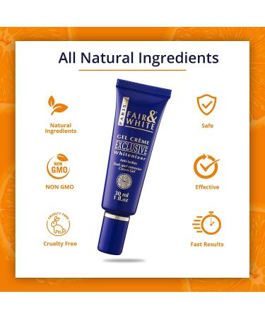 Fair and White Exclusive Brightening Gel Cream 30ml - Fade Dark Spots with Vitamin C - Deeply Moisturizing Formula with Glycerin & Castor Oil - Buy Online on GoSupps.com